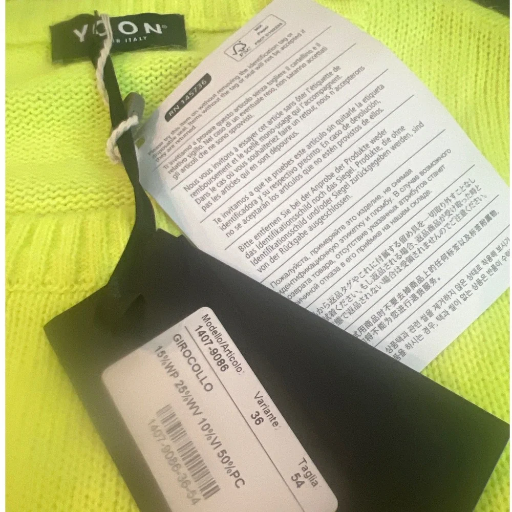 NWT Yoon Italy Luxury Neon Yellow Slim Fit Wool Alpaca Blend Crewneck Sweater M‎